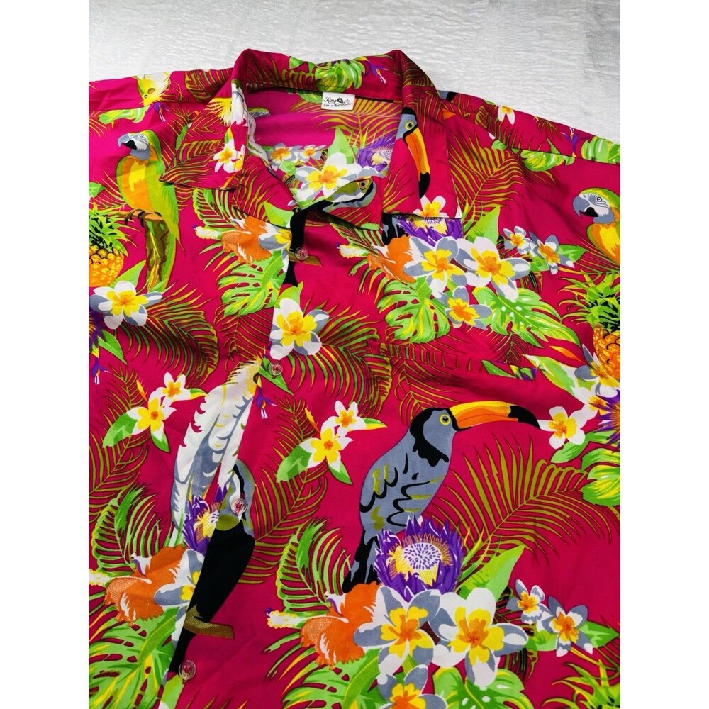 King Kameha Mens Hawaiian Shirt 5XL Hot Pink Tucan Parrot Floral Aloha Tropical